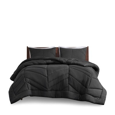 Black Twin Microfiber Reversible Chevron Comforter Set