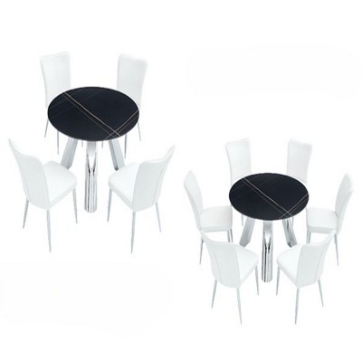 Infurnic Dining Sets Dining Table and Chair Set Mirror-polished Stainless Steel Base 4 Chairs Modern Luxury Round , White, 42"*42"*29.5"