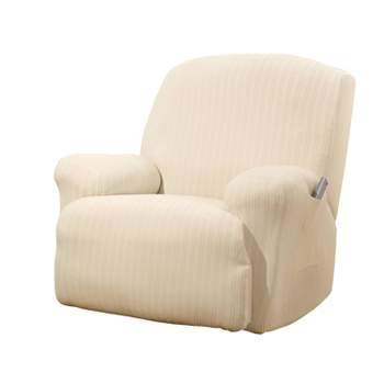 Stretch Poly Striped Recliner Slipcover Cream - Sure Fit