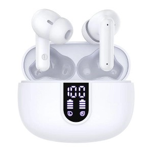 MOVSSOU Wireless Earbuds Bluetooth Headphones LED Display Waterproof In-Ear Earphones White - 1 of 4