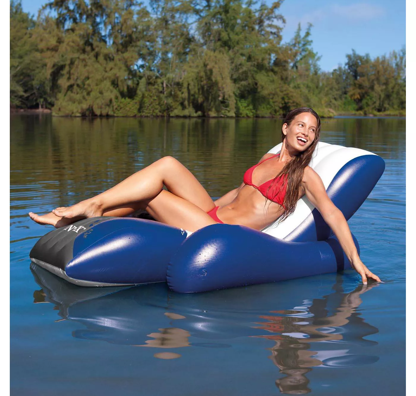 Intex Inflatable Floating Lounge Pool Recliner Lounger Chair with Cup Holders - image 3 of 7