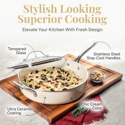 Cream 20-Piece Nonstick Stainless Steel Cookware Set with Lids