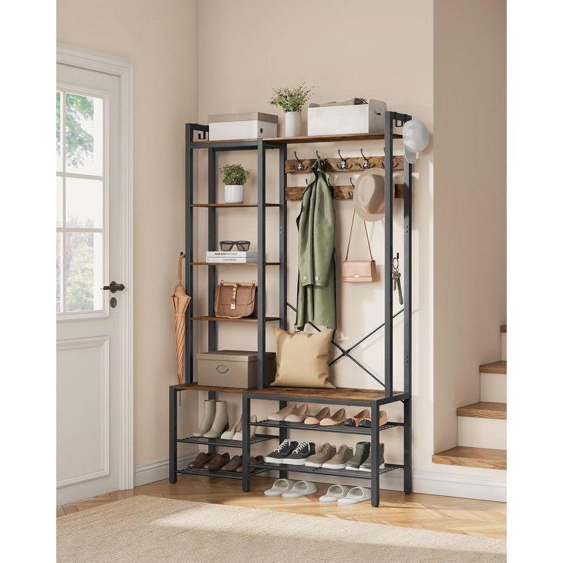 VASAGLE Hall Tree with Bench and Shoe Storage, Entryway Coat Rack with Shoe Bench, 5 Storage Shelves, 3 of 9
