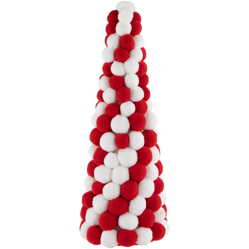 Northlight 15" Red and White Candy Cane Pom Pom Christmas Tree Table Decoration, 1 of 6