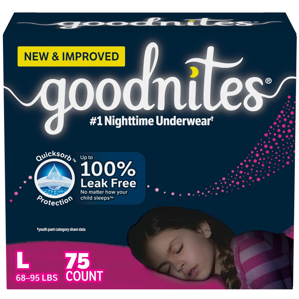 Goodnites Girls' Nighttime Bedwetting Underwear Huge Size - L - 75ct