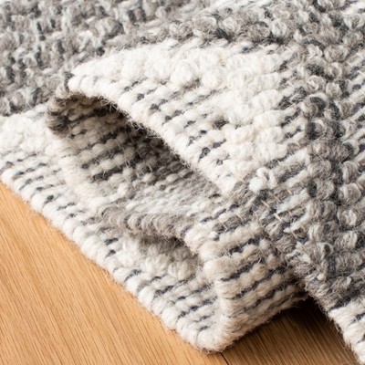 Ivory and Dark Grey Handwoven Wool Geometric 4' x 6' Area Rug