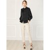 INSPIRE CHIC Women's Puff Long Sleeve Point Collar Vintage Button Work Satin Shirt - 3 of 4