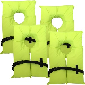4 Pack Coast Guard approved life jackets for adults. High visibility color Type II keyhole life vest in classic May West style. - 1 of 4