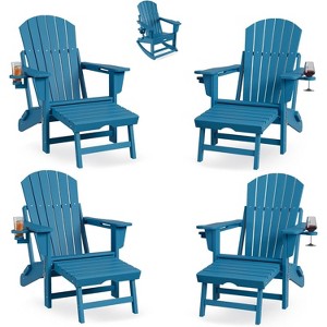 coucheta Adirondack Outdoor Rocking Chairs Set of 4, Folding Rocker Chair With Two Cup Holders, HDPE All Weather Rocking Chair for Patio, Deck, Blue - 1 of 4