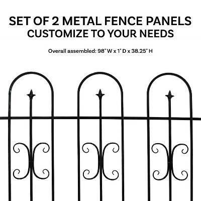 Black Iron Decorative Garden Border Fence Panels Set