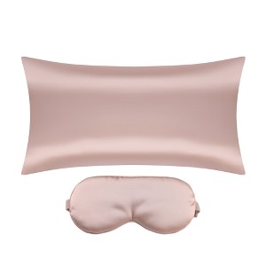 Unique Bargains Satin Hidden-Zippered Breathable Pillowcase with Sleep Mask Set of 2 - 1 of 4