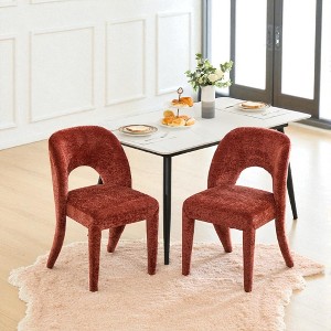 Mshliw Chenille Dining Chairs Set of 2 with Hollowed-Out Backrest, Sponge Cushion and Iron Frame for Kitchen or Dining Room - 1 of 4