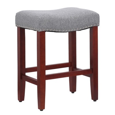 WestinTrends 24" Upholstered Saddle Seat Counter Stool, Cherry/Gray