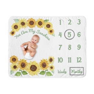Sweet Jojo Designs Girl Baby Milestone Blanket Sunflower Yellow Green and White - 1 of 4