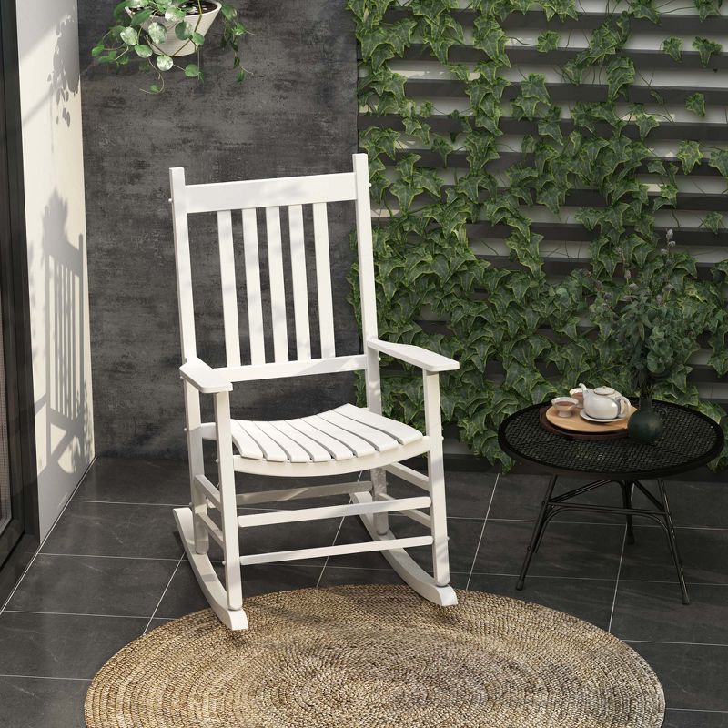 Outsunny Wooden Rocking Chair Indoor / Outdoor Rocker with High Back for Patio, Porch, 2 of 10
