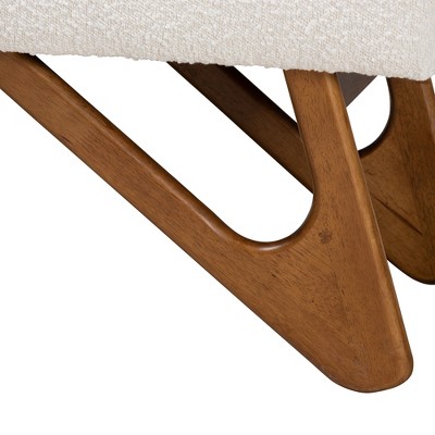 Rika Cream Boucle Fabric and Walnut Wood Bench