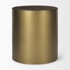 HomeRoots 22" Antiqued Gold And Brown Metal And Solid Wood Drum End Table With Storage - 4 of 4