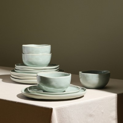 Mirella Light Green Ceramic 12-Piece Dinnerware Set, Service for 4