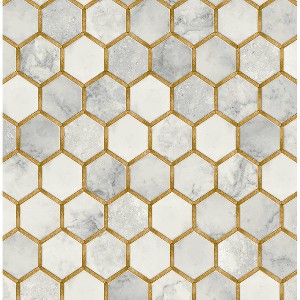 NextWall Alaska Gray and Gold Faux Inlay Hexagon Peel and Stick Wallpaper - 1 of 4