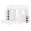 TIRAMISUBEST Twin over Twin Size Bunk Bed with LED Light and USB Ports, L-Shaped Bunk Bedframe with Bulit-in Desk, 5 Drawers and Storage Shelves - 3 of 4