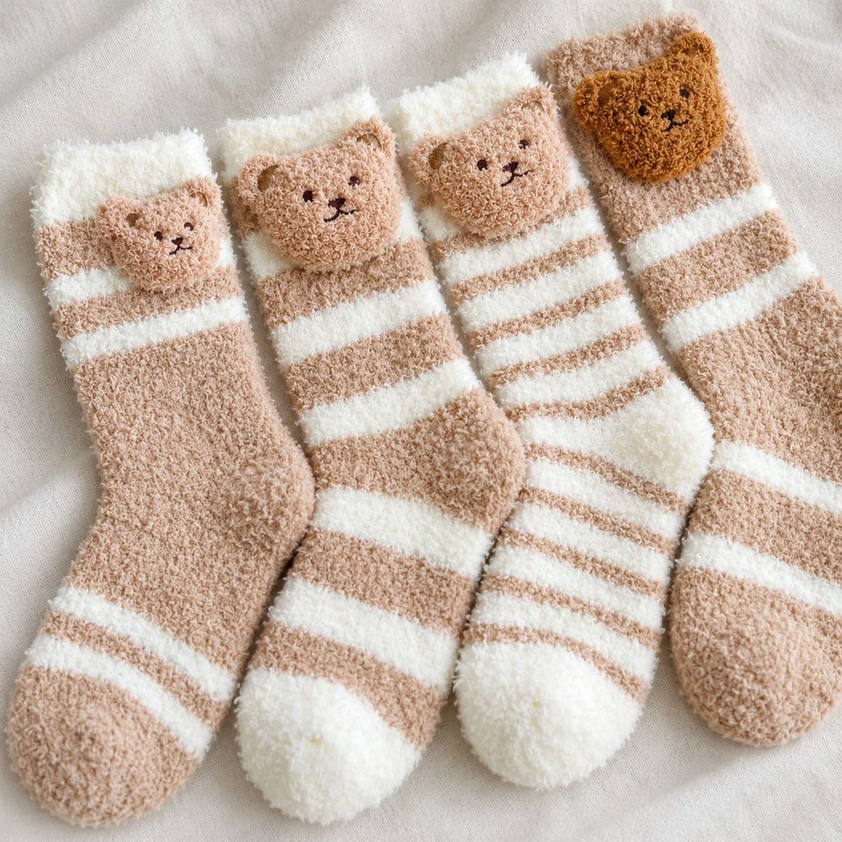Anna-Kaci Bear Fuzzy Crew Socks 4-Pair Set US 5-10.5 - thumbnail 6
