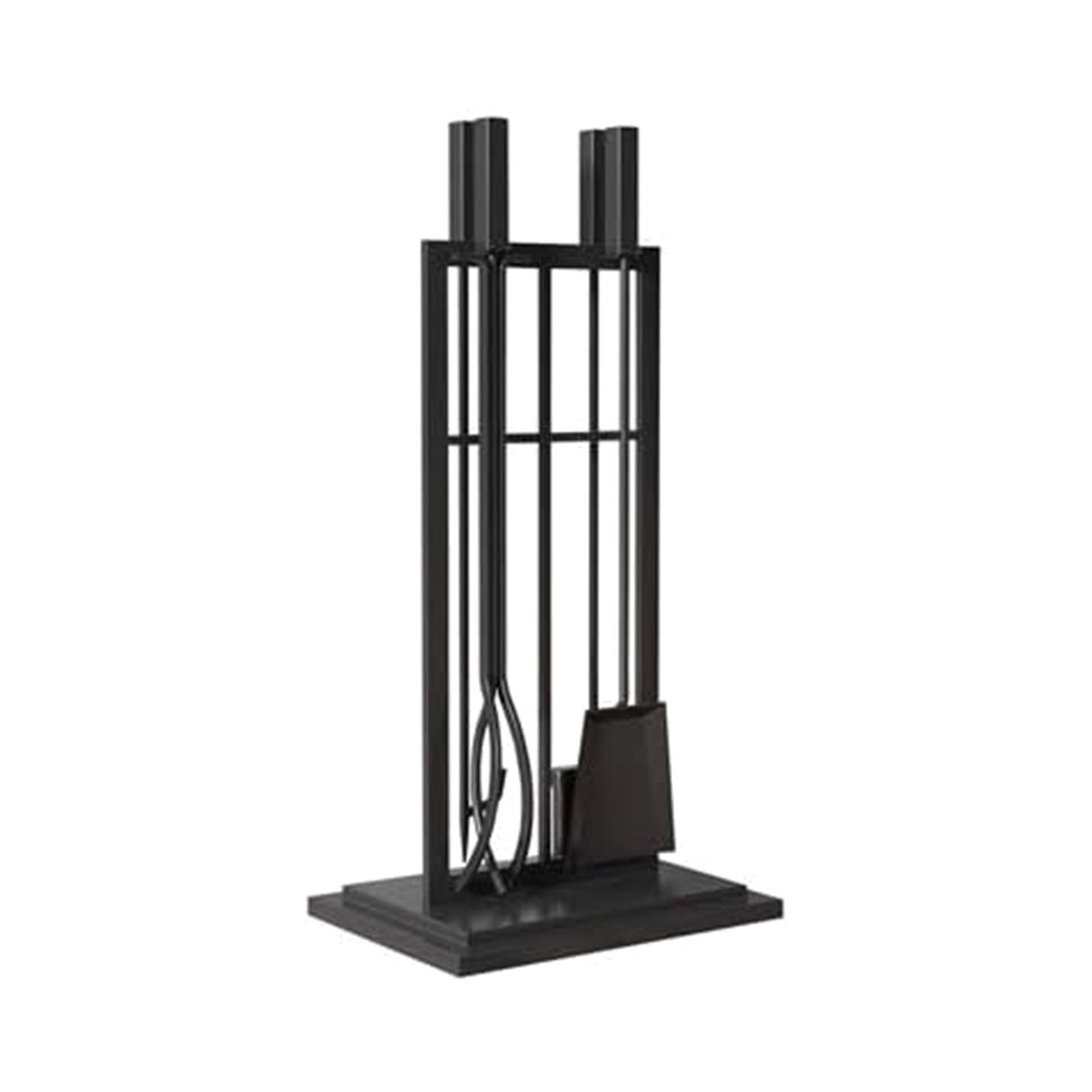 Panacea Firewood Tool Set Open Hearth Center with Fireplace Brush, Tong, Shovel, Poker, and Stand for Indoor and Outdoor Fireplaces, Black - thumbnail 2