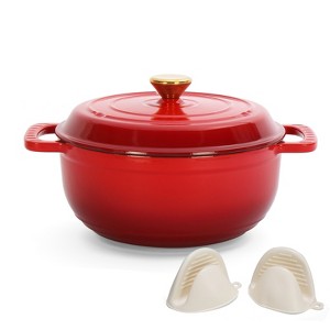 Sevobal Pots and Pans Cast Iron 5qt Cooking Pot Dutch Oven Pot for Bread Baking, Cooking Enamel Pot Round Dutch Oven, Red, 13.3"*10.5"*4.7" - 1 of 4