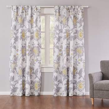 Reverie Floral Lined Curtain Panel with Rod Pocket - 2pk - Levtex Home