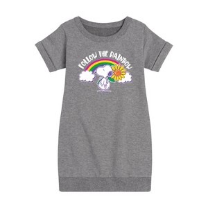 - Peanuts - Follow The Rainbow Graphic Short Sleeve Fleece Dress - 1 of 4