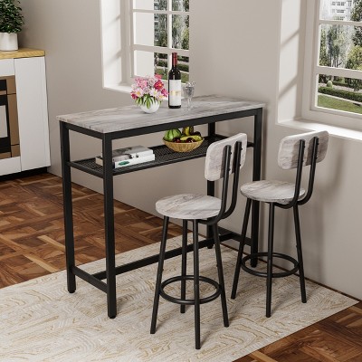 Oversart 5-piece modern kitchen table with four bar stools Bar table set 5PC,metal frame and MDF, white oak,47.5" L x 23.7" W x 35.5" H.