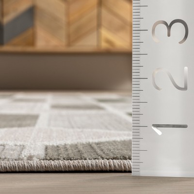 Gray and Olive Green Geometric Synthetic Area Rug, 5' 3" x 7' 6"