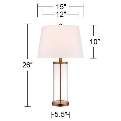 26" Gold and Clear Glass Fillable Table Lamp with White Drum Shade