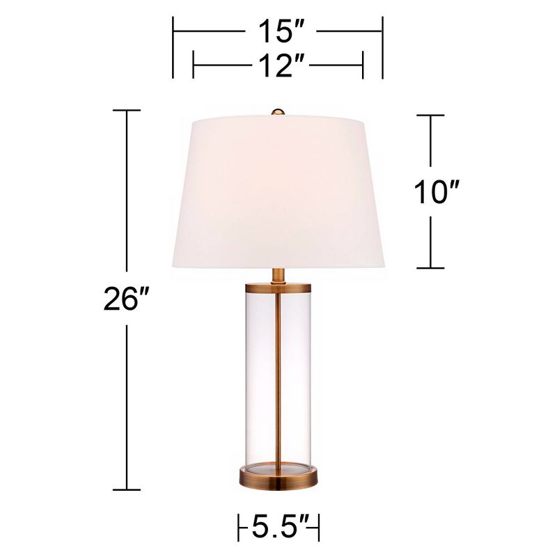 360 Lighting Coastal Table Lamp 26" High Glass Cylinder Gold Fillable White Drum Shade for Living Room Family Bedroom Bedside Nightstand, 4 of 9
