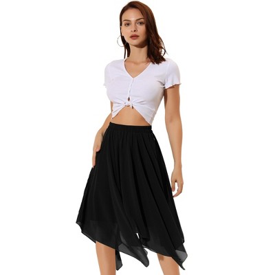 Allegra K Women's Elastic Waist Chiffon Handkerchief Hem Midi Skirt
