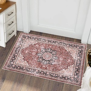 Vintage Area Rug Machine Washable Oriental Distressed Carpet Rug Retro Medallion Stain Resistant Non-Slip Accent Rug - 1 of 4