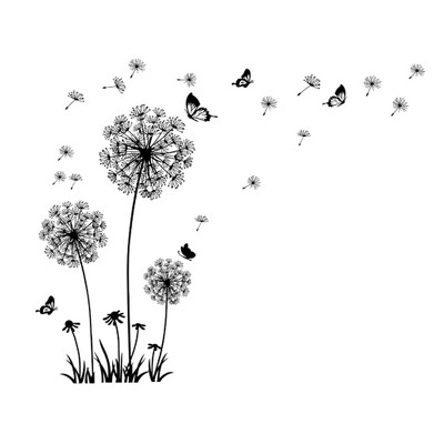 Unique Bargains Home Art Decor PVC Dandelion Butterfly Pattern Wall Sticker Decal Mural 23.6" x 35.4"