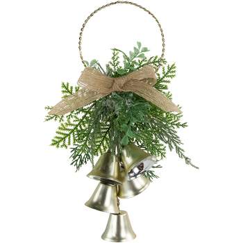 Northlight 11.25" Gold Bells Christmas Door Hanger with Burlap Bow