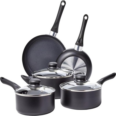BRINJOY 8-piece non-stick kitchen cookware set, non-induction, including pots, pans, and black
