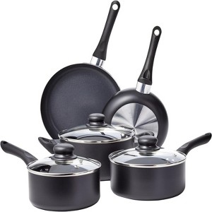BRINJOY 8-piece non-stick kitchen cookware set, non-induction, including pots, pans, and black - 1 of 4