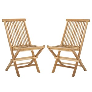 Marcus Teak Folding Chair Indoor/Outdoor (Set Of 2) - PAT6600 - Natural - Safavieh - 1 of 4