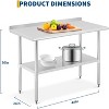 Stainless Steel Prep Table with Backsplash & Adjustable Shelf, 2-Tier Shelf Commercial Work Table for Home - 3 of 4