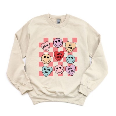Simply Sage Market Women's Graphic Sweatshirt Candy Heart Smile Solid
