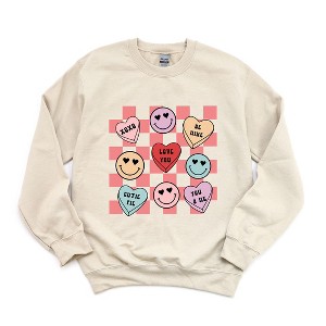 Simply Sage Market Women's Graphic Sweatshirt Candy Heart Smile Solid - 1 of 4