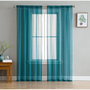HLC.ME Sheer Voile Transparent Window Treatment Rod Pocket Curtain Panels - Set of 2 - 1 of 4