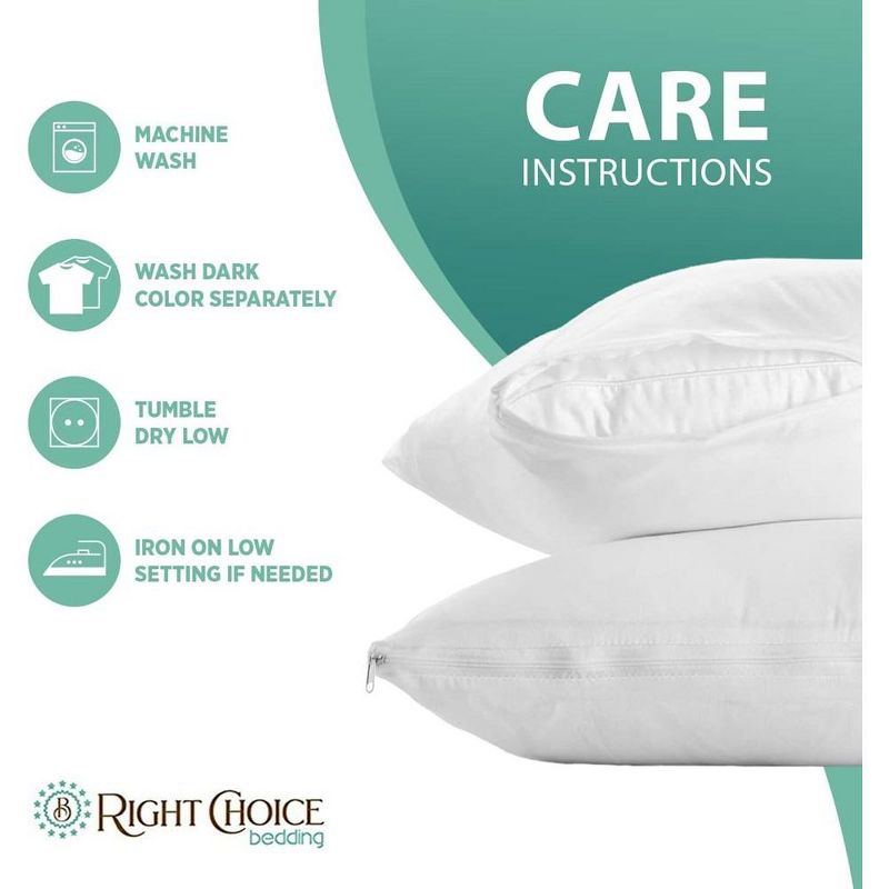 Right Choice Bedding 100% Cotton Breathable Pillow Protector with Zipper – (2 Pack), 6 of 9