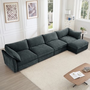 Oversized 146.4" Chenille L-Shaped Modular Sectional Sofa with Storage Ottomans and Storage Drawers under Each Seat, 5-Piece Free combination - 1 of 4