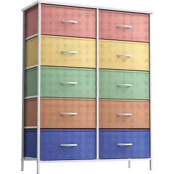 Sorbus 10 Drawers Dresser - Furniture Storage for Bedroom, Closet, Office Organization - Steel Frame, Wood Top, Fabric Bins (Pastel)