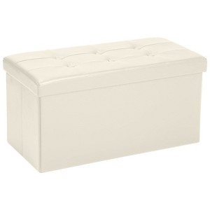 Aoibox Folding Leather Ottoman Bench with Storage, Rectangle Foot Stool Footrest Footstool Collapsible with Lid for Bedroom Living Room Beige - 1 of 4
