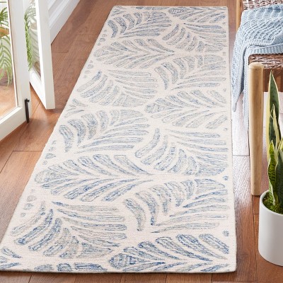 Ivory and Blue Hand-Tufted Wool Runner Rug 2'3" x 8'