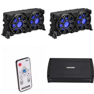 Kicker (2) 51MWLE104 - MWE 10-Inch Loaded Premium Marine Sub Encl w/ Passive Radiator 4ohm & 48KXMA9005 Marine Amp Bundle ( Includes LED Remote ) - 1 of 4